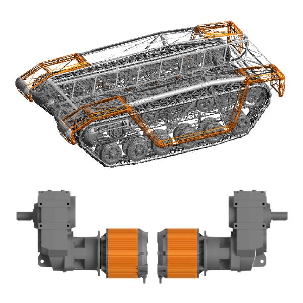 xray view and 3D rendered motors for eTrak vehicle